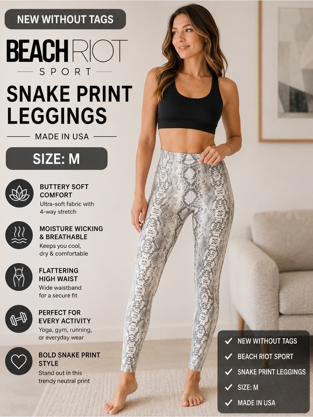 Beach Riot Sport Snake Print Leggings (Size M, NWOT)
